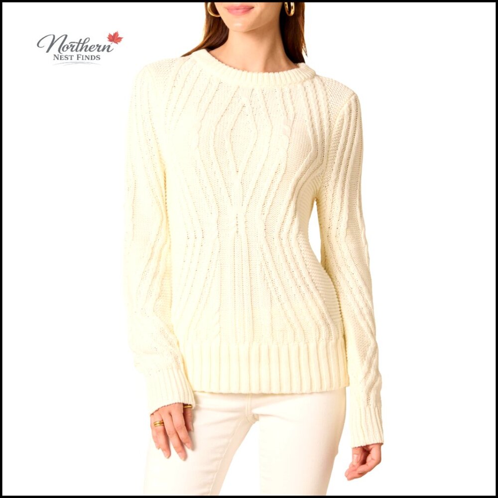 100% Cotton Crew Neck Cable Knit Cocoon Sweater